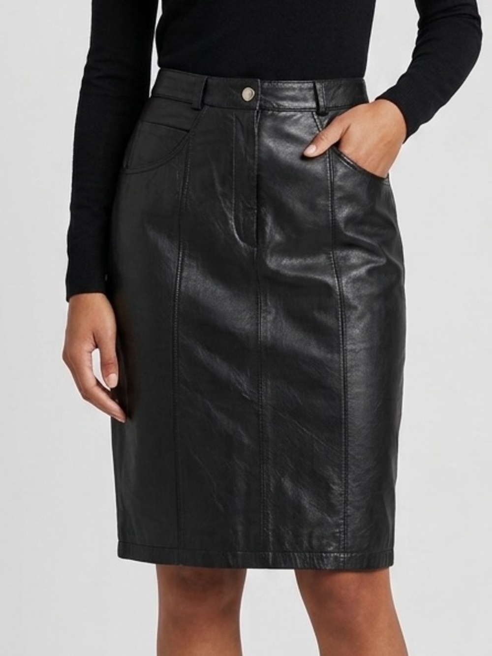 Calliope Black Leather Pencil Skirt